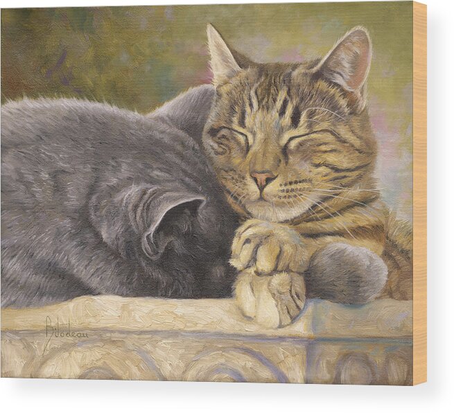 Cat Wood Print featuring the painting The Nap by Lucie Bilodeau