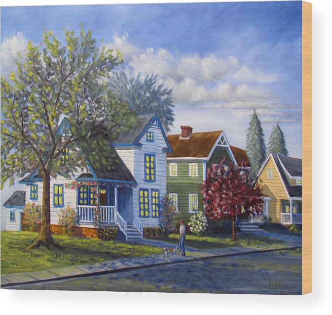 House Wood Print featuring the painting The Neighborhood by Kevin Hughes