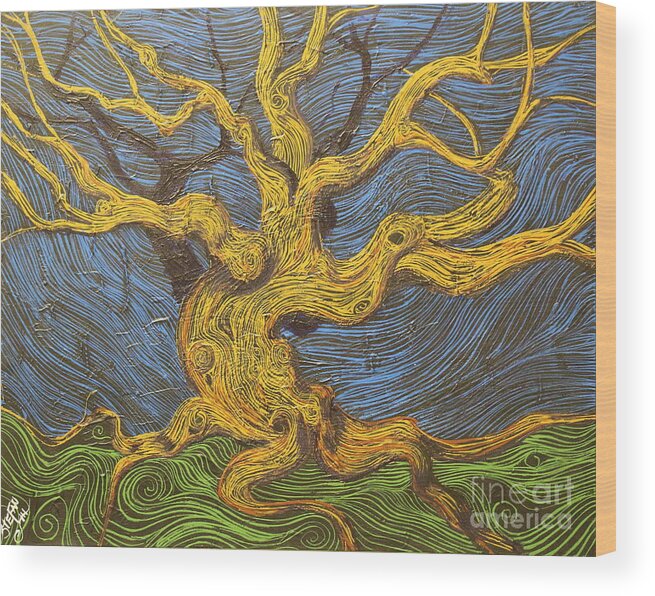 Squiggles Wood Print featuring the painting The Oak Dance by Stefan Duncan
