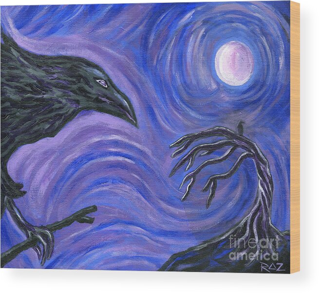 Raven Wood Print featuring the painting The Raven by Classic Visions Gallery