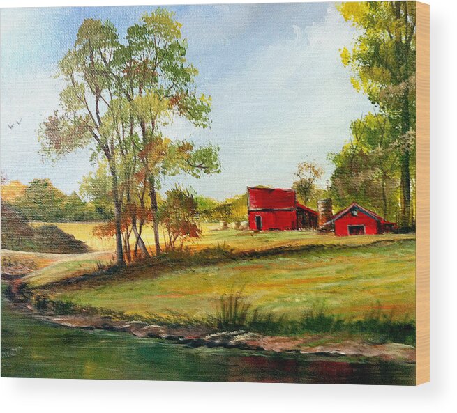 Barn Wood Print featuring the painting The Red Roof Farm by Dorothy Maier