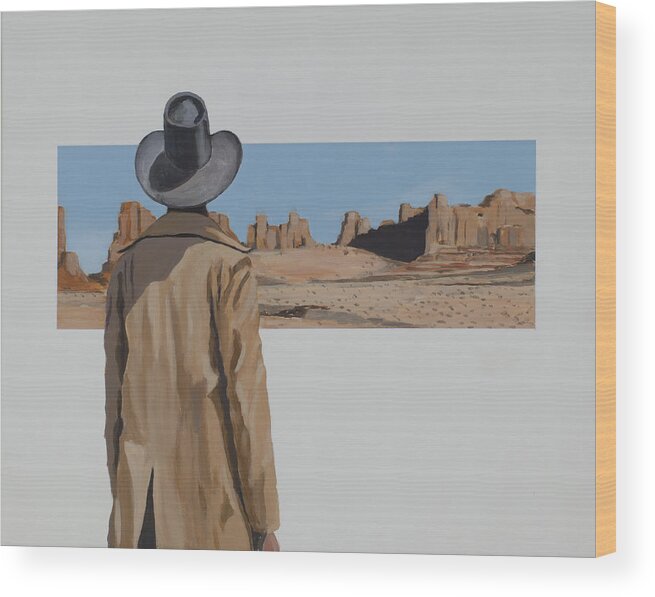 Old West Figure With A View Of Monument Valley Wood Print featuring the painting The Searcher by Marston A Jaquis