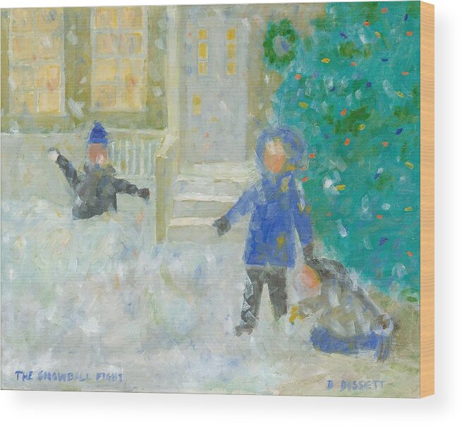 Snowball Wood Print featuring the painting The Snowball Fight by David Dossett