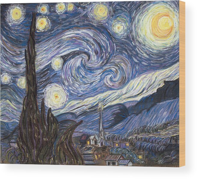 Pastel Wood Print featuring the painting The Starry Night by Dale Bernard