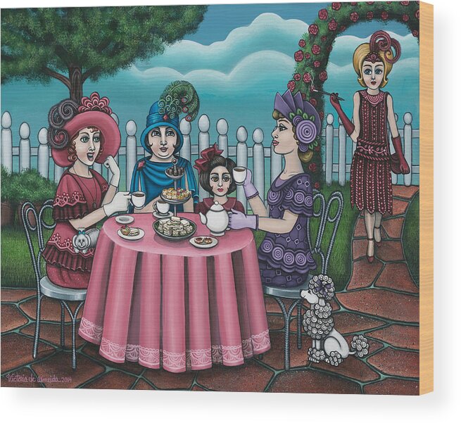 Tea Wood Print featuring the painting The Tea Party by Victoria De Almeida