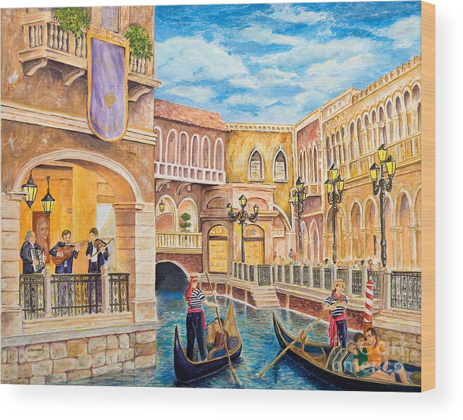Las Vegas Wood Print featuring the painting The Venetian Canal by Vicki Housel