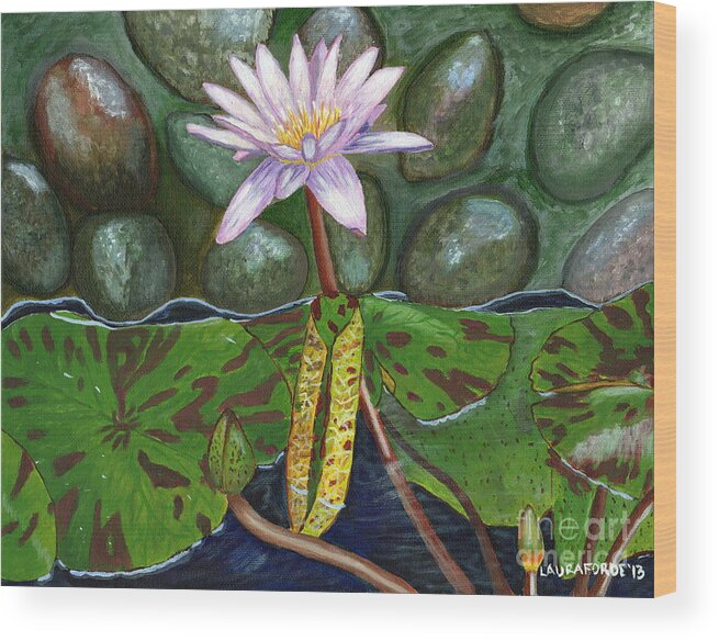 Nature Wood Print featuring the painting The Waterlily by Laura Forde