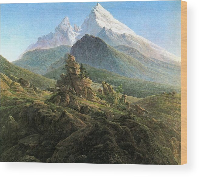 1824c The Watzmann Hills Wood Print featuring the painting The Watzmann by MotionAge Designs