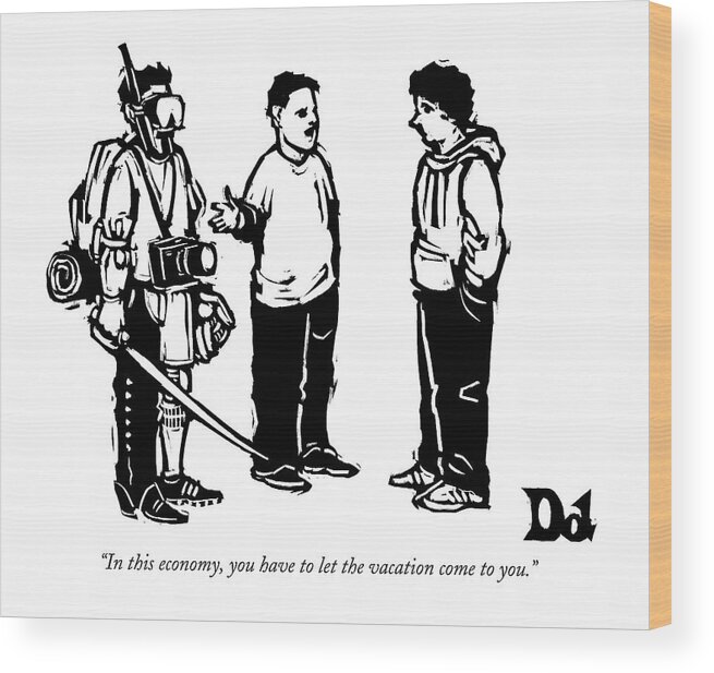 Caption Contest Wood Print featuring the drawing Three Boys Talking by Drew Dernavich