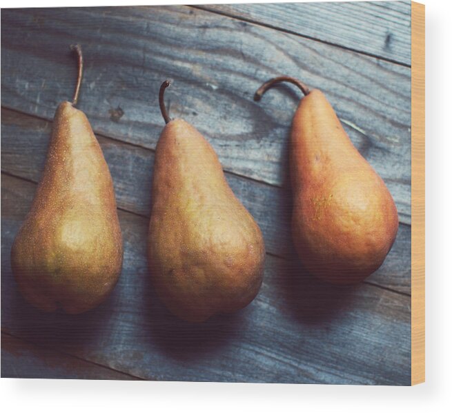 Food Photograph Wood Print featuring the photograph Three Gold Pears by Lupen Grainne