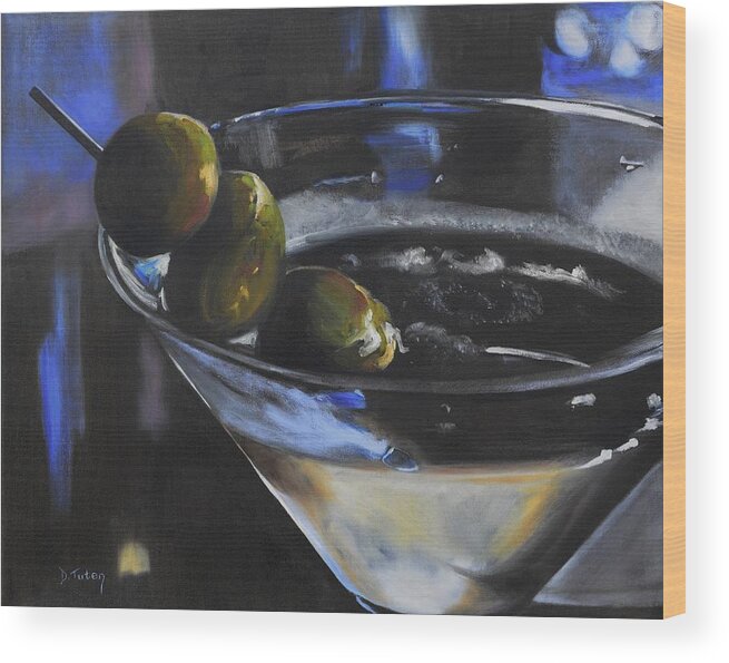 Olive Wood Print featuring the painting Three Olive Martini by Donna Tuten
