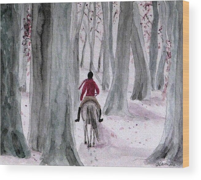 Horses Wood Print featuring the painting Through The Woods by Angela Davies