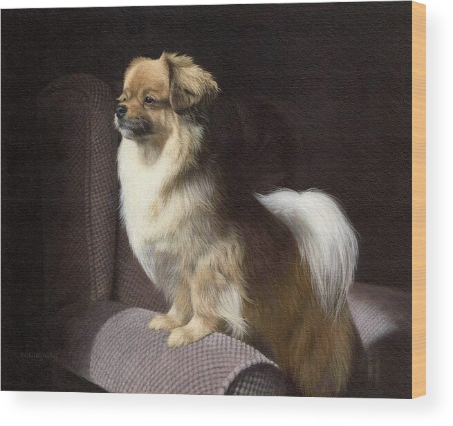Dog Wood Print featuring the painting Tibetan Spaniel Painting by Rachel Stribbling