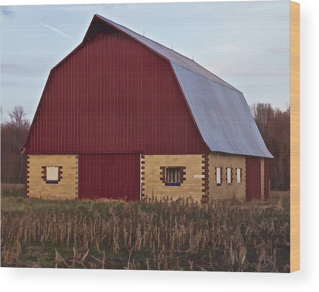 Red Barn Wood Print featuring the digital art Tile Barn by Mike Flake