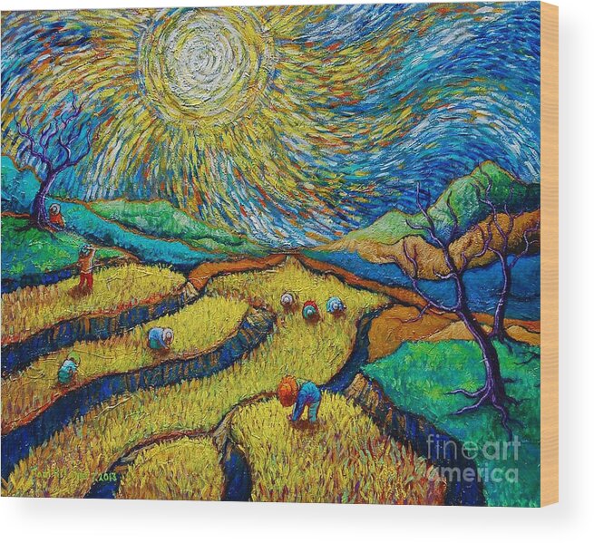 Paul Hilario Wood Print featuring the painting Toil Today Dream Tonight diptych painting number 1 after Van Gogh by Paul Hilario