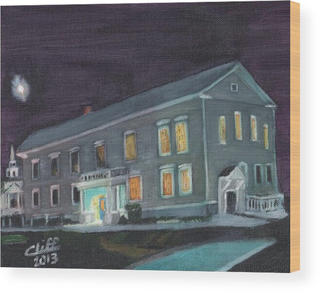 Ashland Wood Print featuring the painting Town Hall at Night by Cliff Wilson