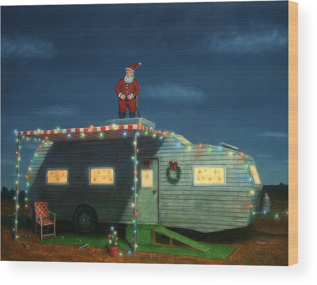Christmas Wood Print featuring the painting Trailer House Christmas by James W Johnson