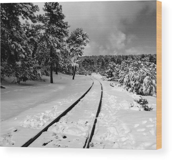 Train Tracks Wood Print featuring the photograph Train Tracks in the Snow by Laurel Powell
