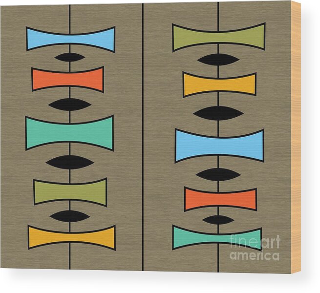 Mid-century Modern Wood Print featuring the digital art Trapezoids 3 on Brown by Donna Mibus