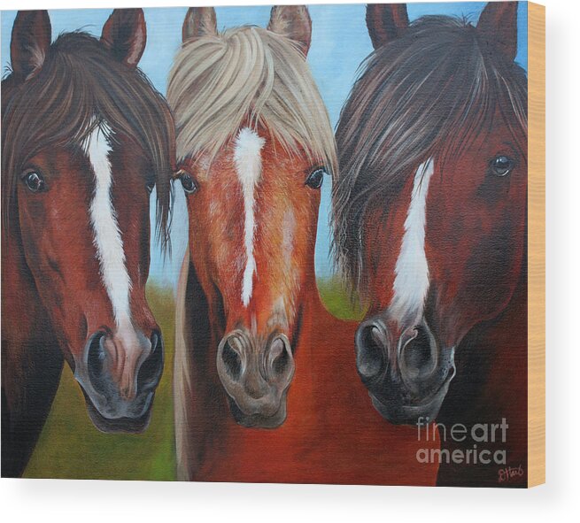 Horse Wood Print featuring the painting Trio by Debbie Hart