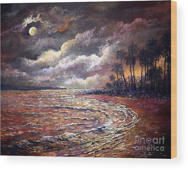 Tropical Sunset Wood Print featuring the painting Tropical Moon by Lou Ann Bagnall