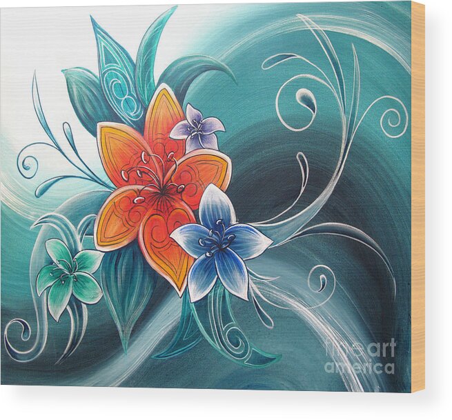 Tropical Wood Print featuring the painting Tropical Tahi by Reina Cottier
