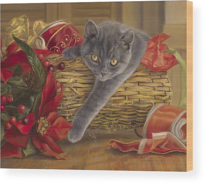 Cat Wood Print featuring the painting Trouble by Lucie Bilodeau