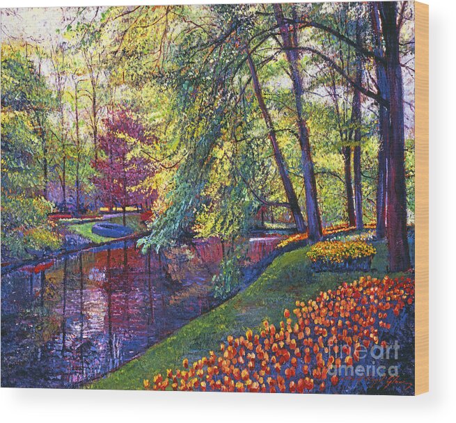 Landscape Wood Print featuring the painting Tulip Park by David Lloyd Glover