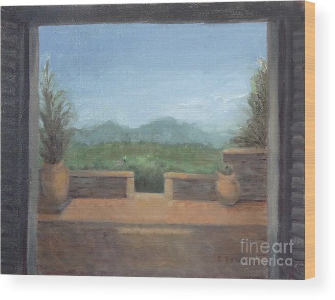  View From Mona Lisa's Family Home Wood Print featuring the painting Tuscan Olive Gove by Carol DENMARK