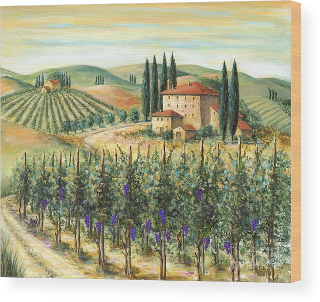 Tuscany Wood Print featuring the painting Tuscan Vineyard and Villa by Marilyn Dunlap