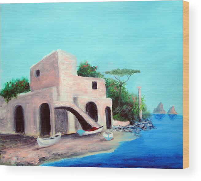 Capri Wood Print featuring the painting Villa Capri by Larry Cirigliano