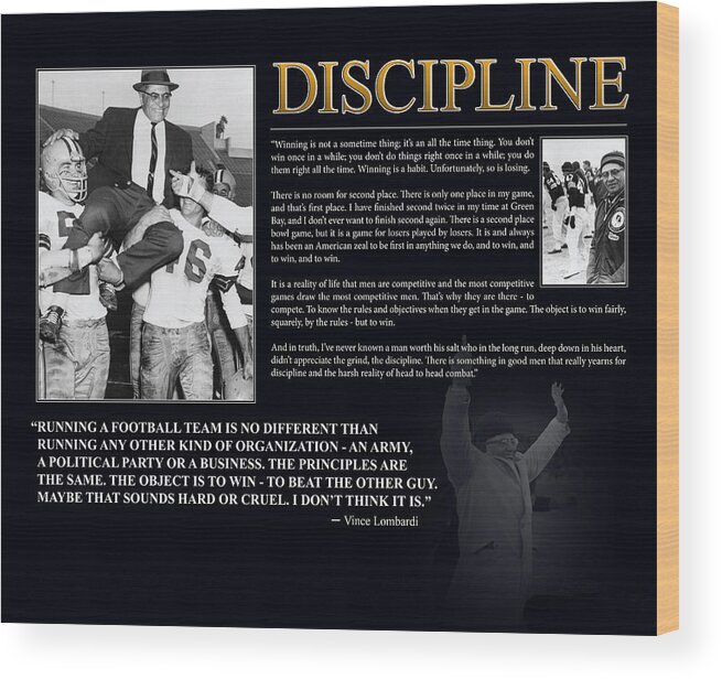 Vince Lombardi Wood Print featuring the photograph Vince Lombardi Discipline by Retro Images Archive