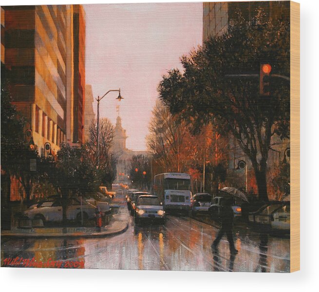 Rain Wood Print featuring the painting Vista Drizzle by Blue Sky