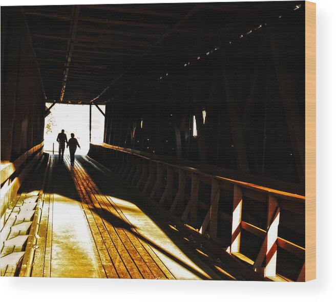 Covered Bridge Wood Print featuring the photograph Walking Through History - Elizabethton Tennesse Covered Bridge by Denise Beverly