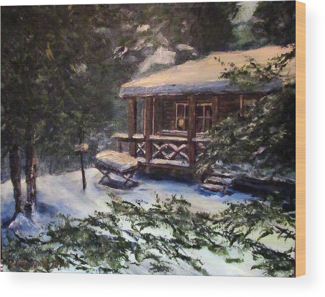 Landscape Wood Print featuring the painting Walsh Cabin On Cranberry Lake by Denny Morreale