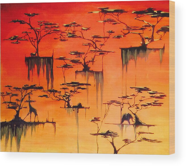 Africa Wood Print featuring the painting Wandering Mind by Ksenia VanderHoff