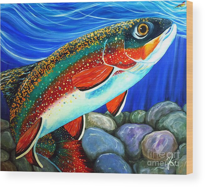 Fish Wood Print featuring the painting Brook Trout by Jackie Carpenter