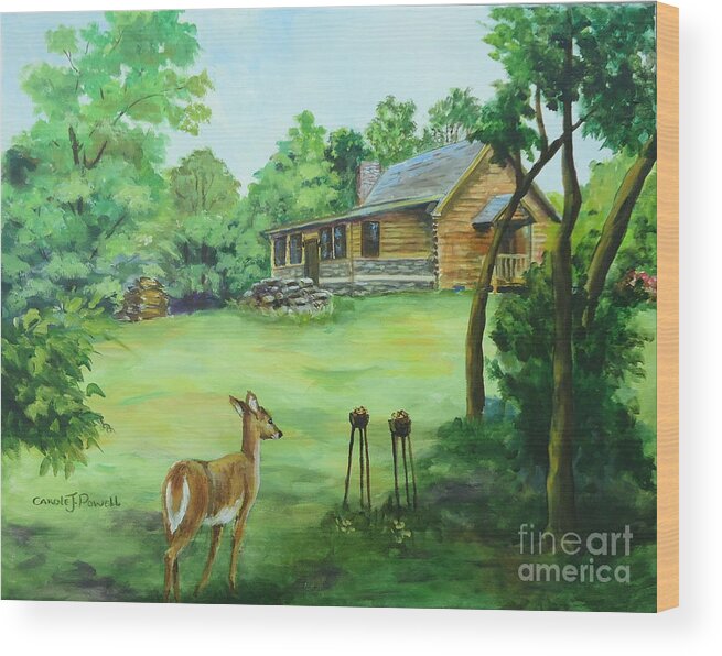 Cabin Wood Print featuring the painting Watchful Eye by Carole Powell