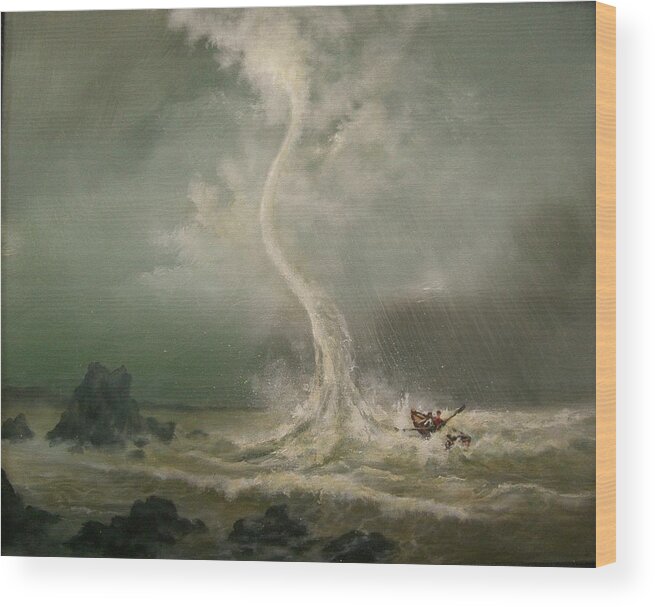  Boat Wood Print featuring the painting Water Spout Peril by Tom Shropshire