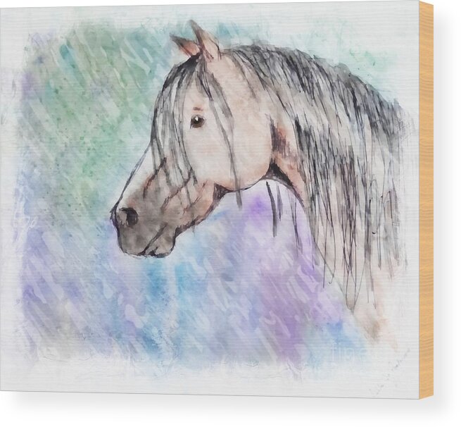 Nature Wood Print featuring the photograph Watercolor Horse head -digital paint by Debbie Portwood
