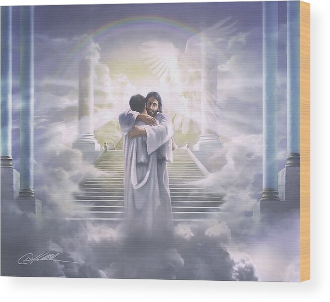 Christian Wall Art Wood Print featuring the painting Welcome Home by Danny Hahlbohm