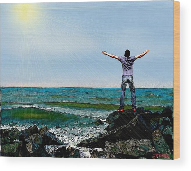 Spiritual.happy Wood Print featuring the painting Welcome The Day by Jann Paxton