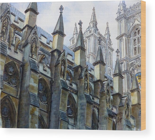 Architecture Wood Print featuring the painting Westminster Abbey III by Henrieta Maneva