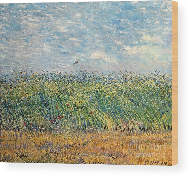 Post-impressionist Wood Print featuring the painting Wheatfield with Lark by Vincent van Gogh