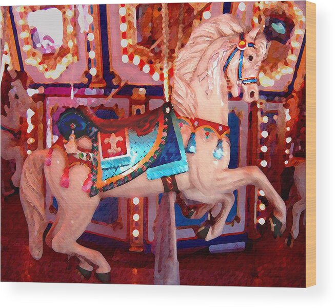 Horses Wood Print featuring the painting White Carousel Horse by Amy Vangsgard