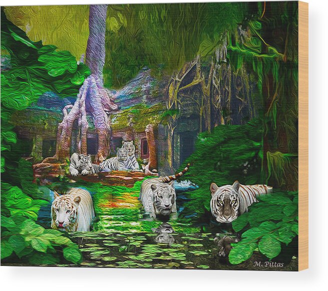 Swamp Wood Print featuring the digital art White On Green by Michael Pittas