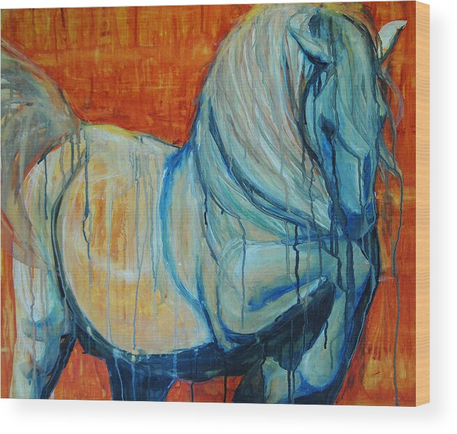 Horses Wood Print featuring the painting White Stallion 1 by Jani Freimann