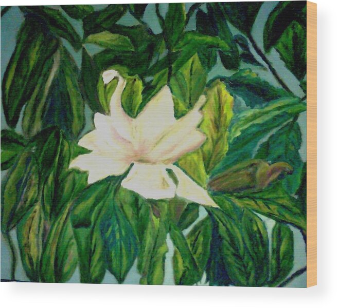 Flower Wood Print featuring the painting Williamsburg Magnolia by Suzanne Berthier