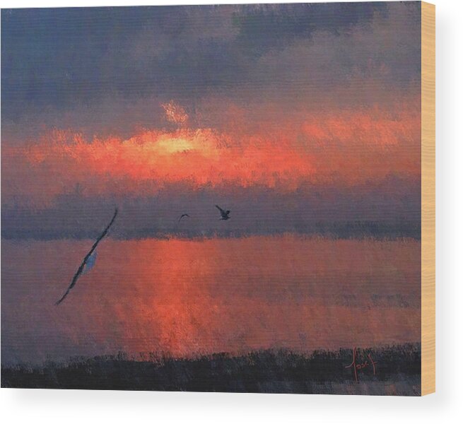 Sunset Wood Print featuring the painting Winged Sunset by Josef Kelly