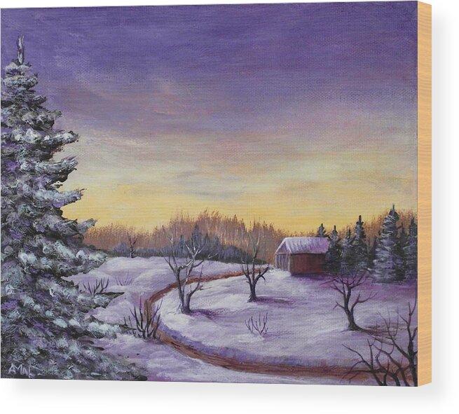 Winter Wood Print featuring the painting Winter in Vermont by Anastasiya Malakhova